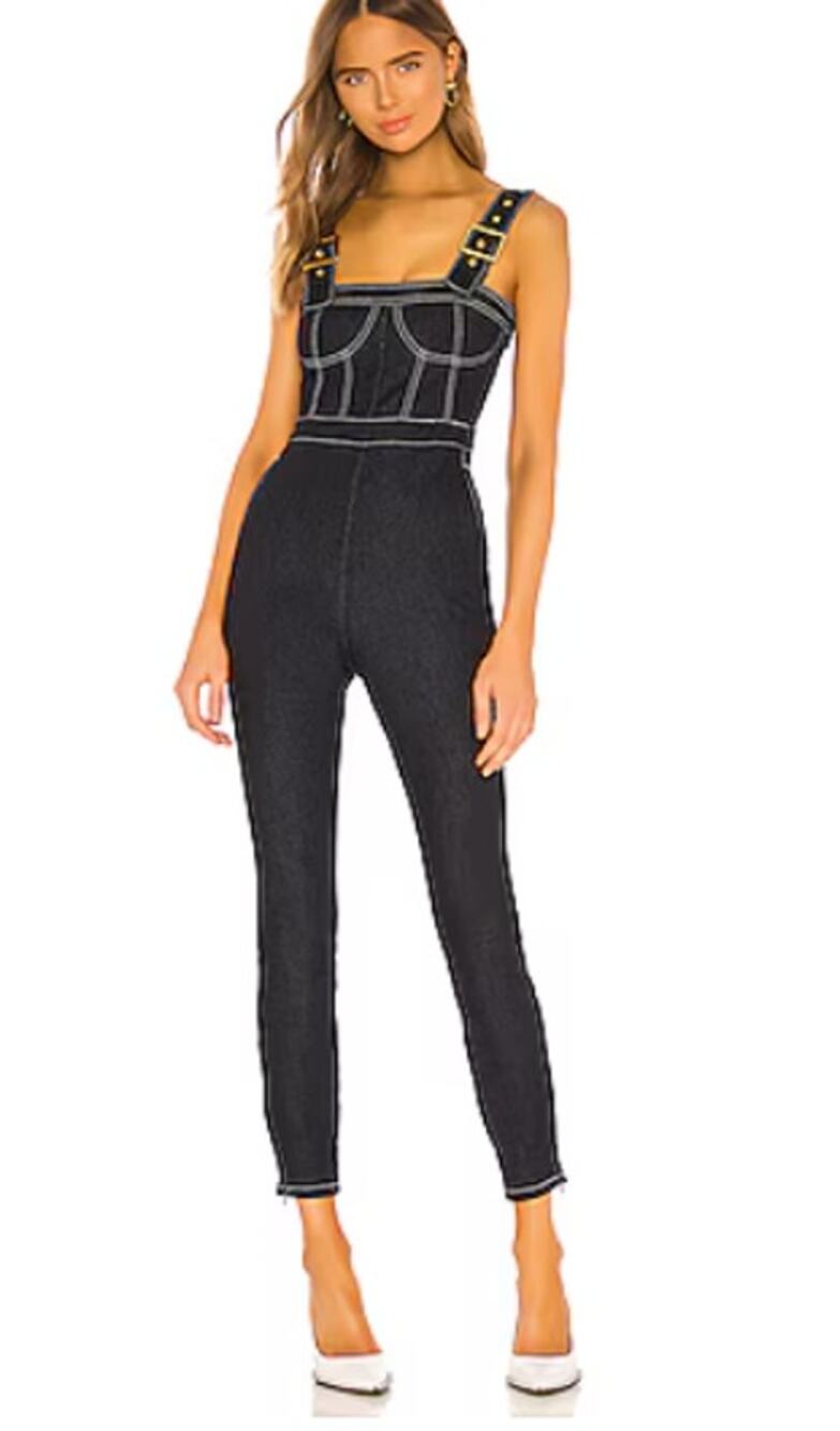 WeWoreWhat Corset Bustier Overall size M Dark Wash Denim Buckle Strap